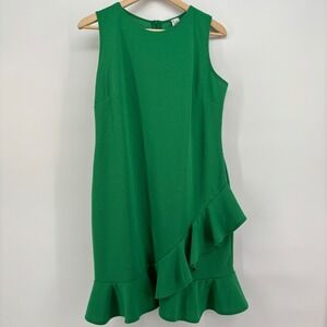 2Hearts Women L Green Sleeveless‎ Ruffle Hem Garden Party Sheath Dress Wedding